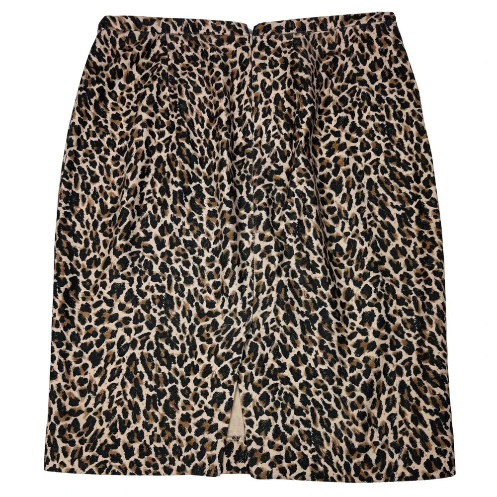 J.Crew Pencil Skirt Women's Animal‎ Leopard Print Slit Zip Size 12 Retro Classic